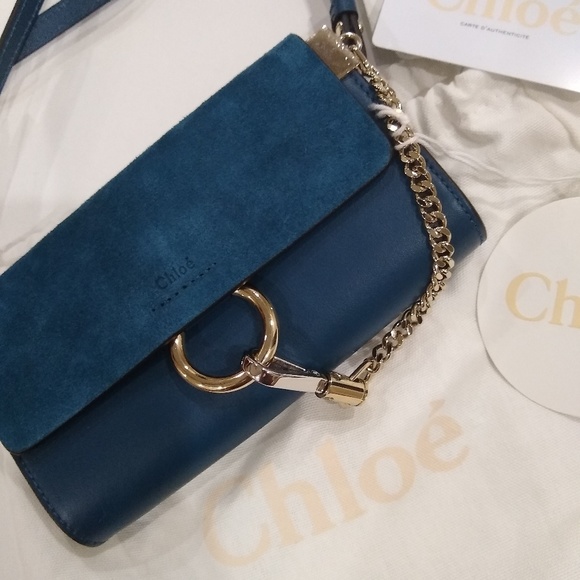 NEW Chloé Faye Wallet On Chain-Majolica Blue - Picture 5 of 8